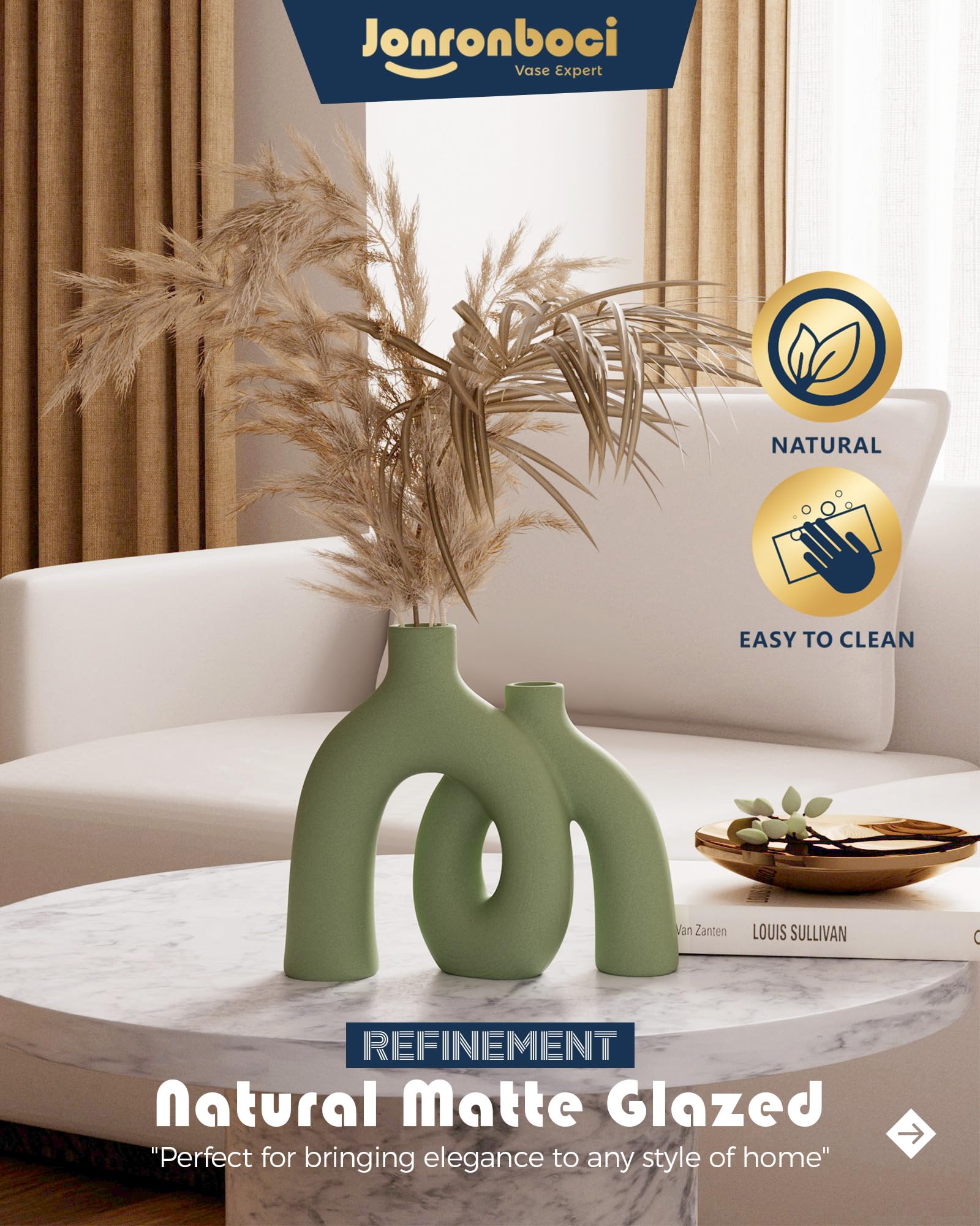 Jonronboci styled with dried grasses demonstrating natural, low-maintenance display