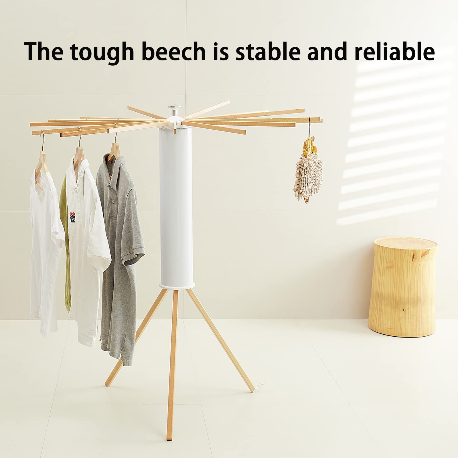 JOOM rack with shirts and towels drying to show real-world use and airflow