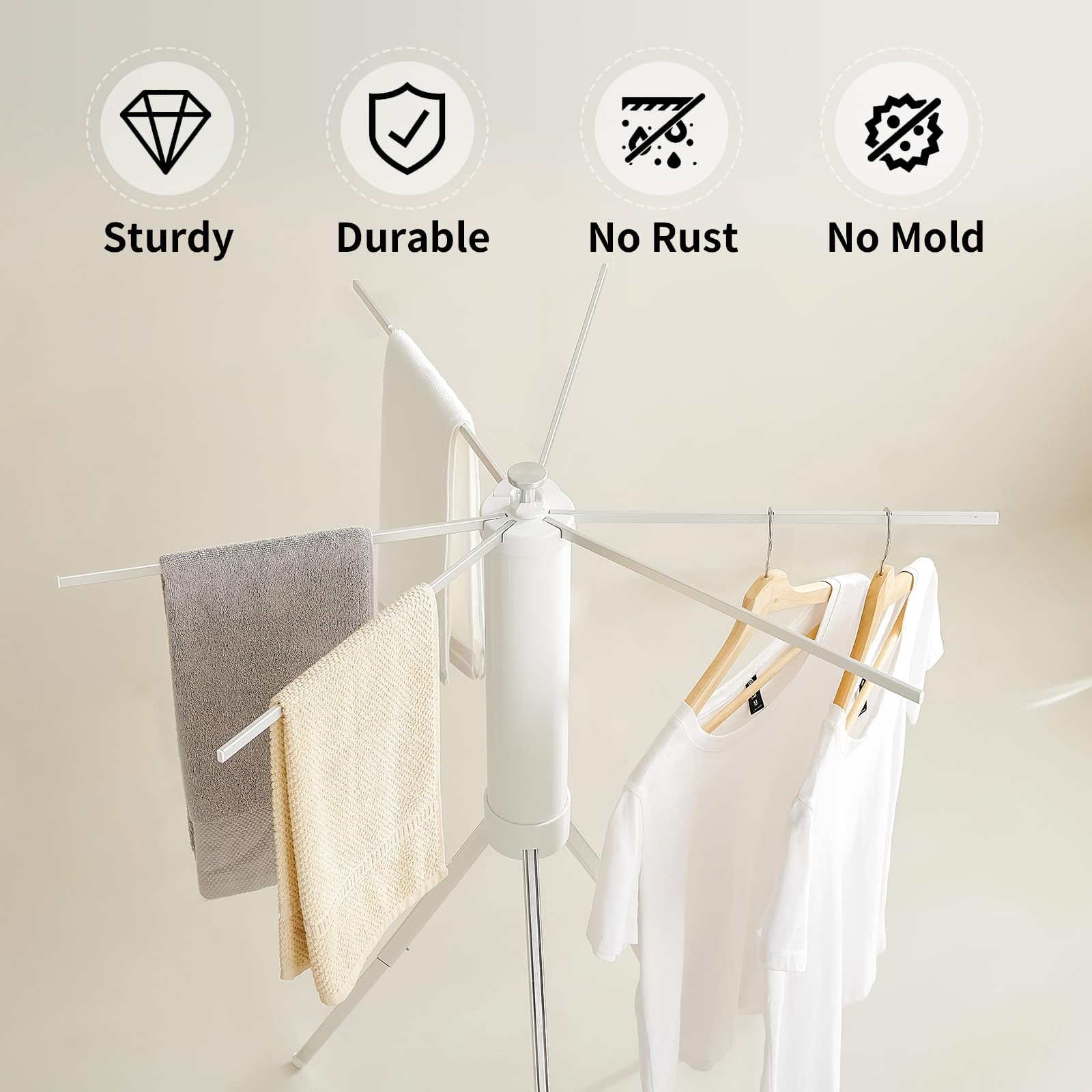 JOOM open tripod front view providing stable drying and more hanging space