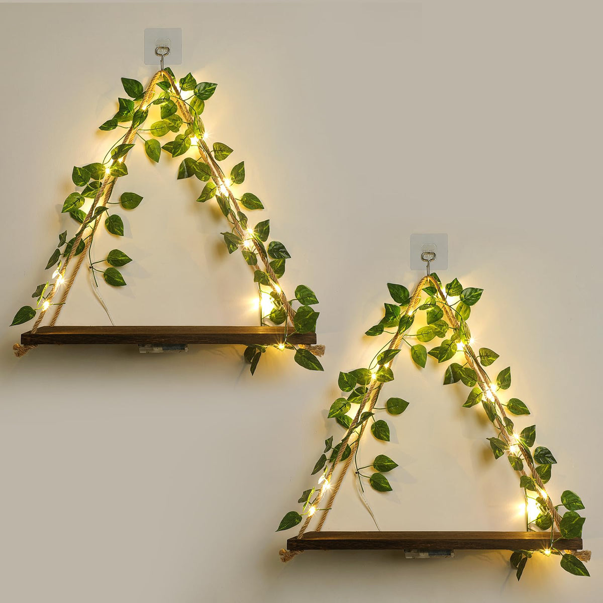 JOPSTDI front view of triangular floating shelf showing stylish boho decor and storage benefit