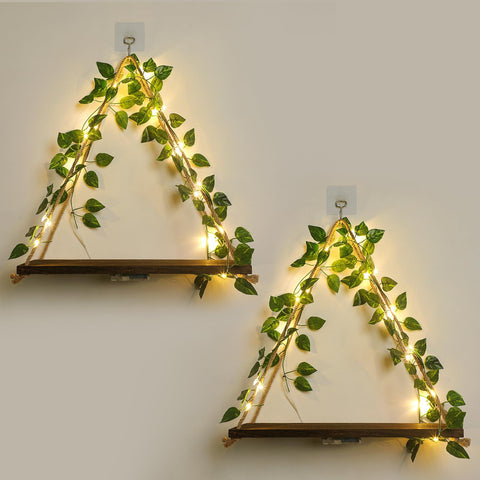 JOPSTDI front view of triangular floating shelf showing stylish boho decor and storage benefit