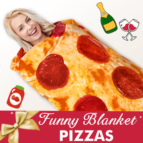 Jorbest pizza blanket next to person illustrating the roomy 80-inch size