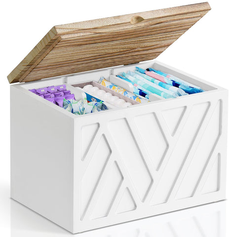 jorkol front view wooden tampon holder shows neat storage and polished decor benefit