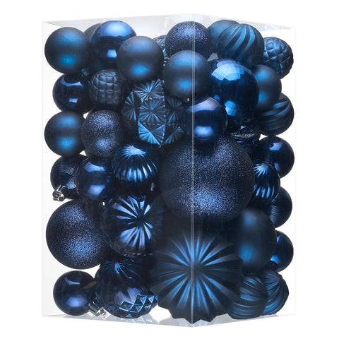 JORNOY front view of navy blue ornament set showing ready-to-hang convenience