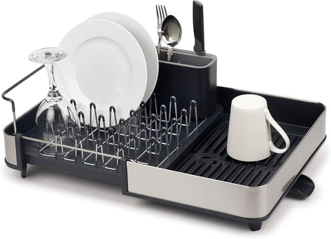 Joseph Joseph front view of dish rack showing compact footprint and tidy drying