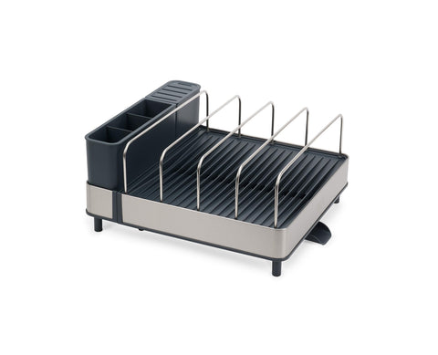 Joseph Joseph rack expanded over sink holding large pans and trays for extra capacity
