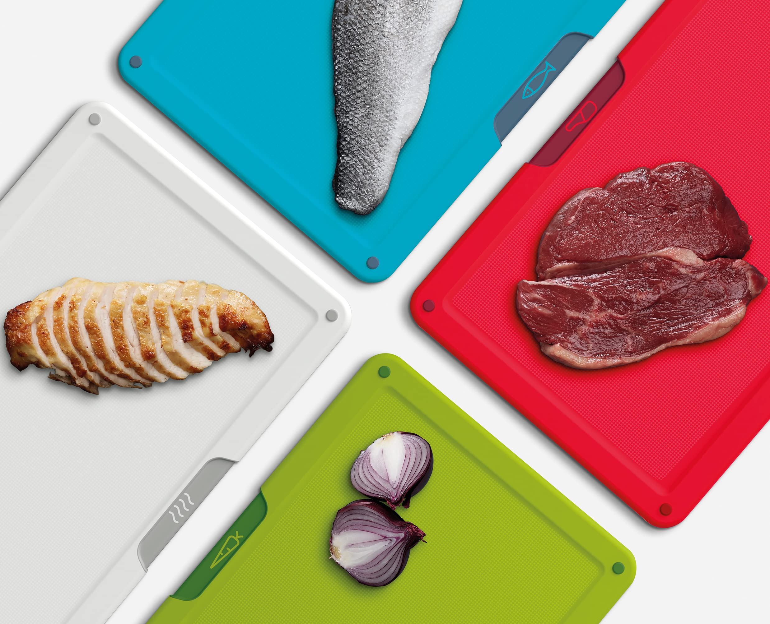 Joseph Joseph board in use chopping vegetables for organised meal prep