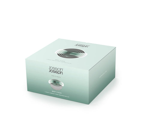Joseph Joseph Nest 9 Plus beside a kettle for scale showing compact footprint benefit