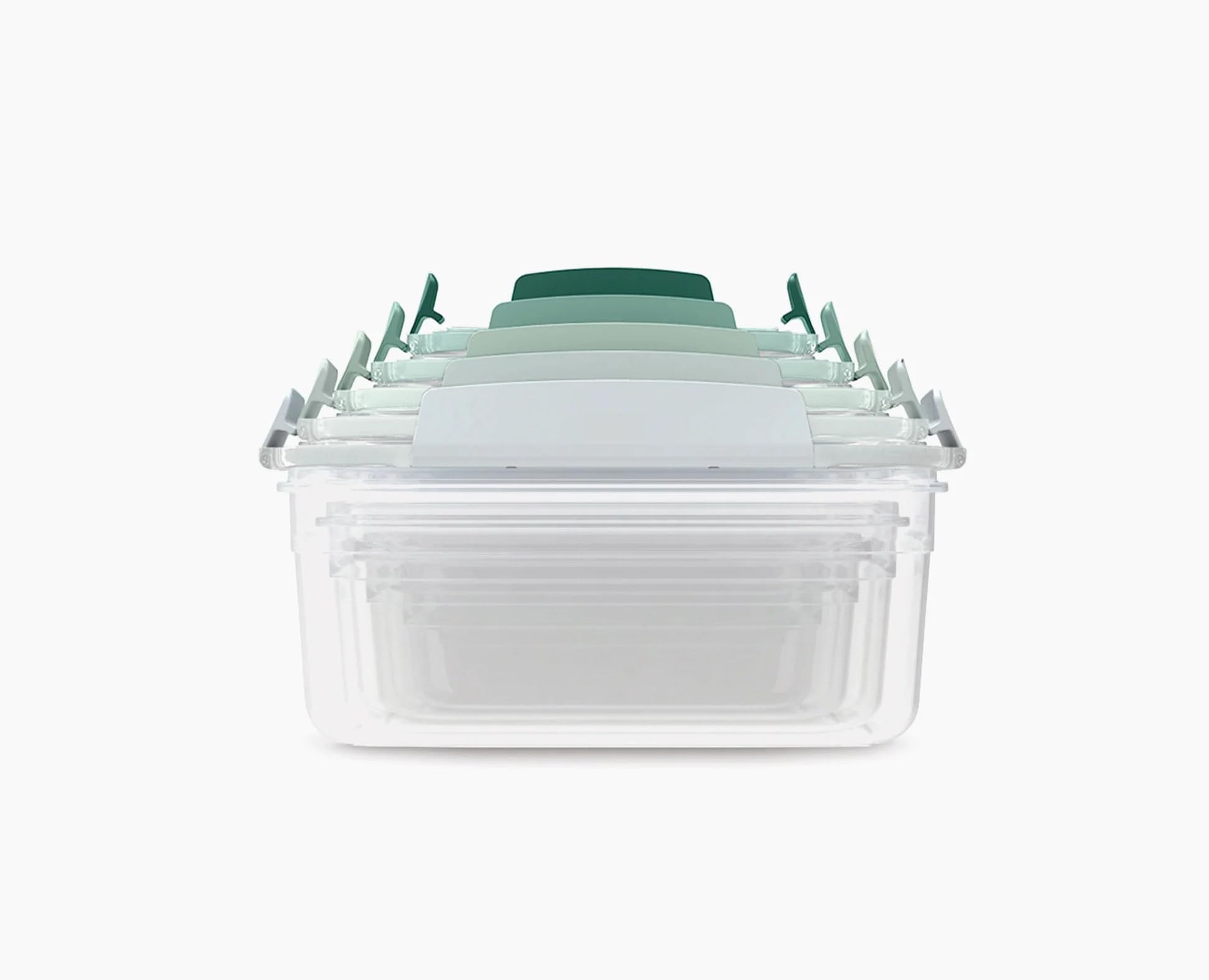 Joseph Joseph Nest Lock front view showing sage green set and space-saving design benefit
