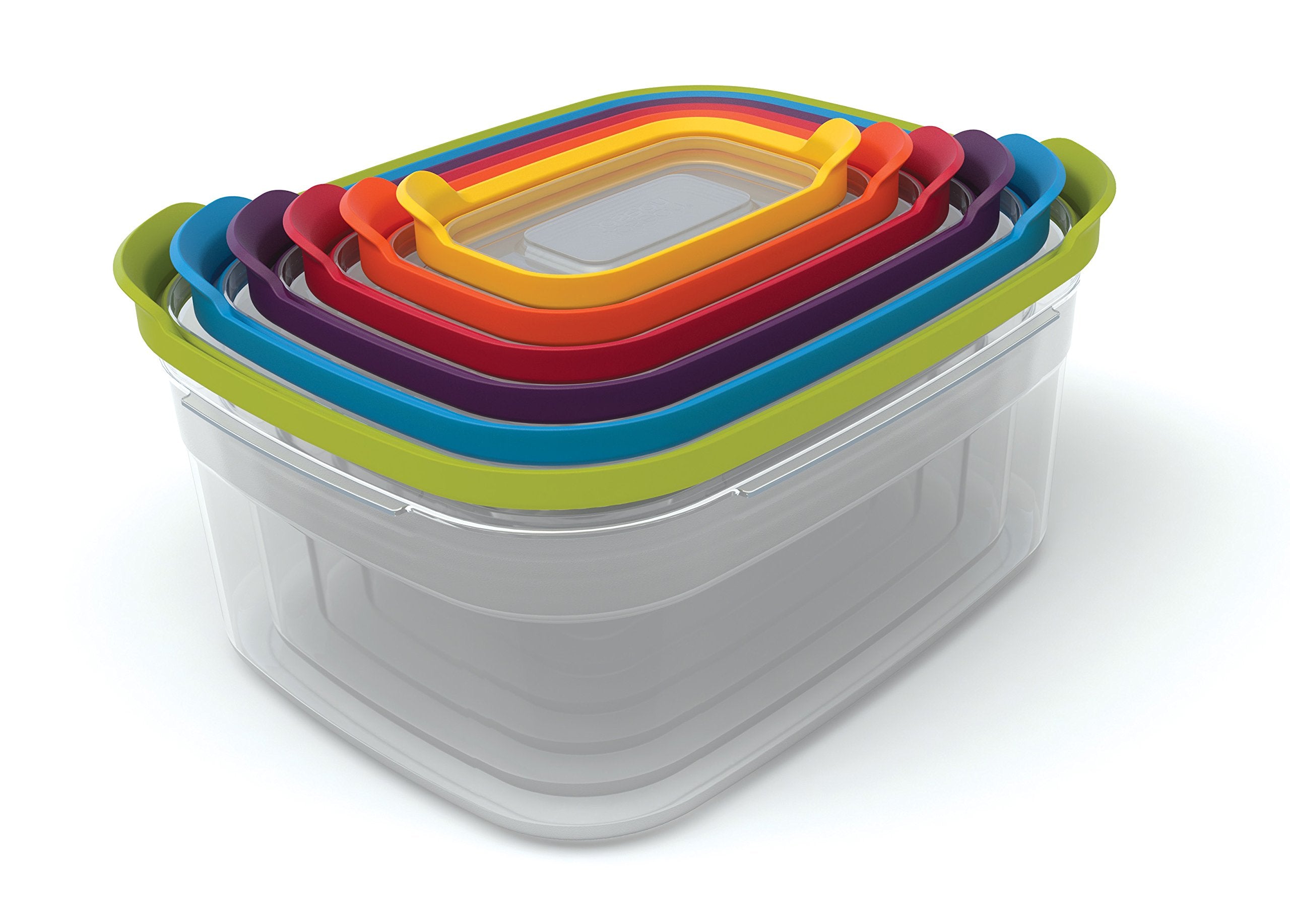 Joseph Joseph front packaging showing colorful nesting containers and benefits