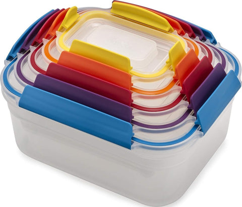 Joseph Joseph front packaging shows the 10-piece set and storage benefits