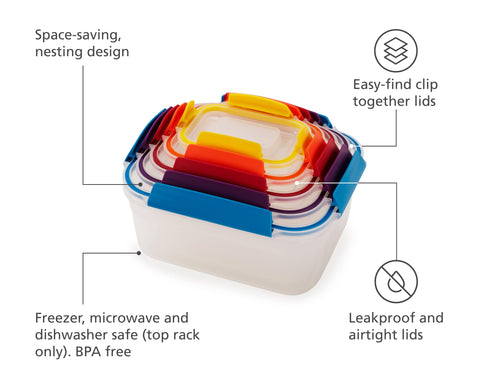 Joseph Joseph close-up of lockable lid clips showing airtight seal benefit