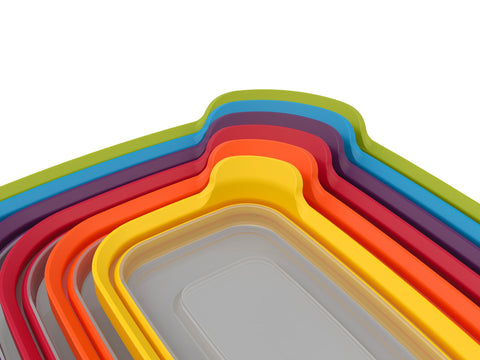 Joseph Joseph snap-together lids stacked to keep lids organized