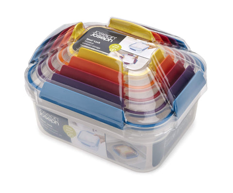 Joseph Joseph containers on top-rack dishwasher highlighting easy cleaning