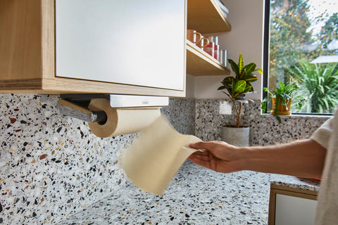 Joseph Joseph RollGrip mounted under cabinet demonstrating space-saving storage and neat appearance