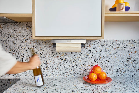 Joseph Joseph RollGrip in a modern kitchen lifestyle scene showing tidy counters and stylish integration