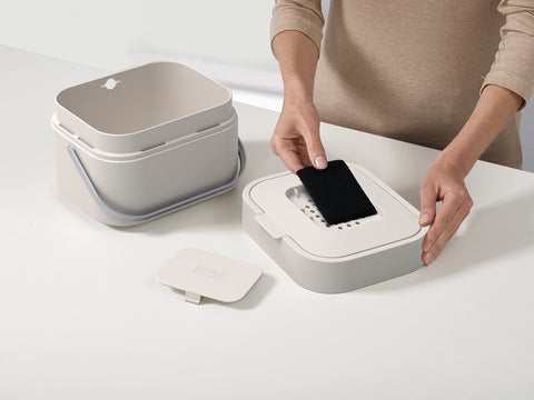 Joseph Joseph caddy on kitchen counter showing discreet placement and everyday convenience