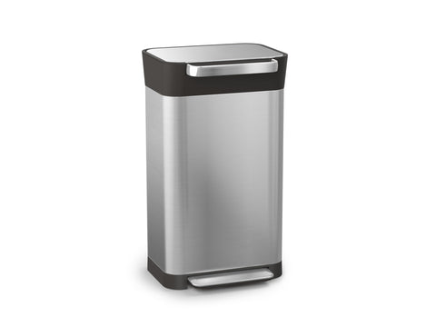 Joseph Joseph front view of Titan stainless steel compact trash can, neat appearance