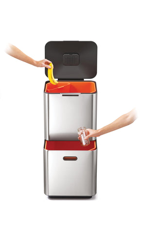 Joseph Joseph Totem Max lower drawer open with recycling bucket for organized sorting
