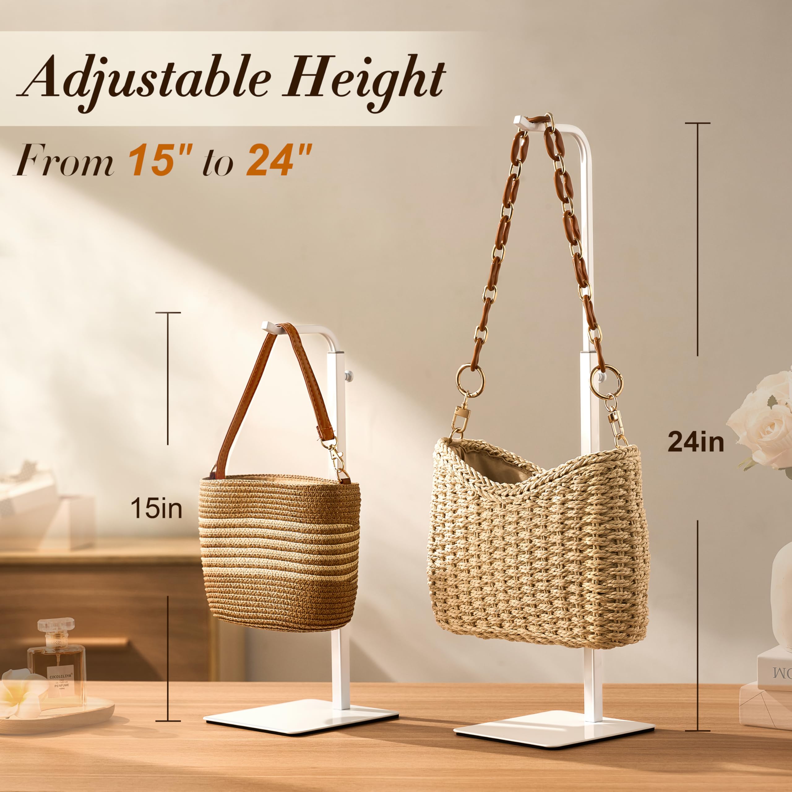 Josmimic on a bedroom dresser organizing handbags, saving space and clutter