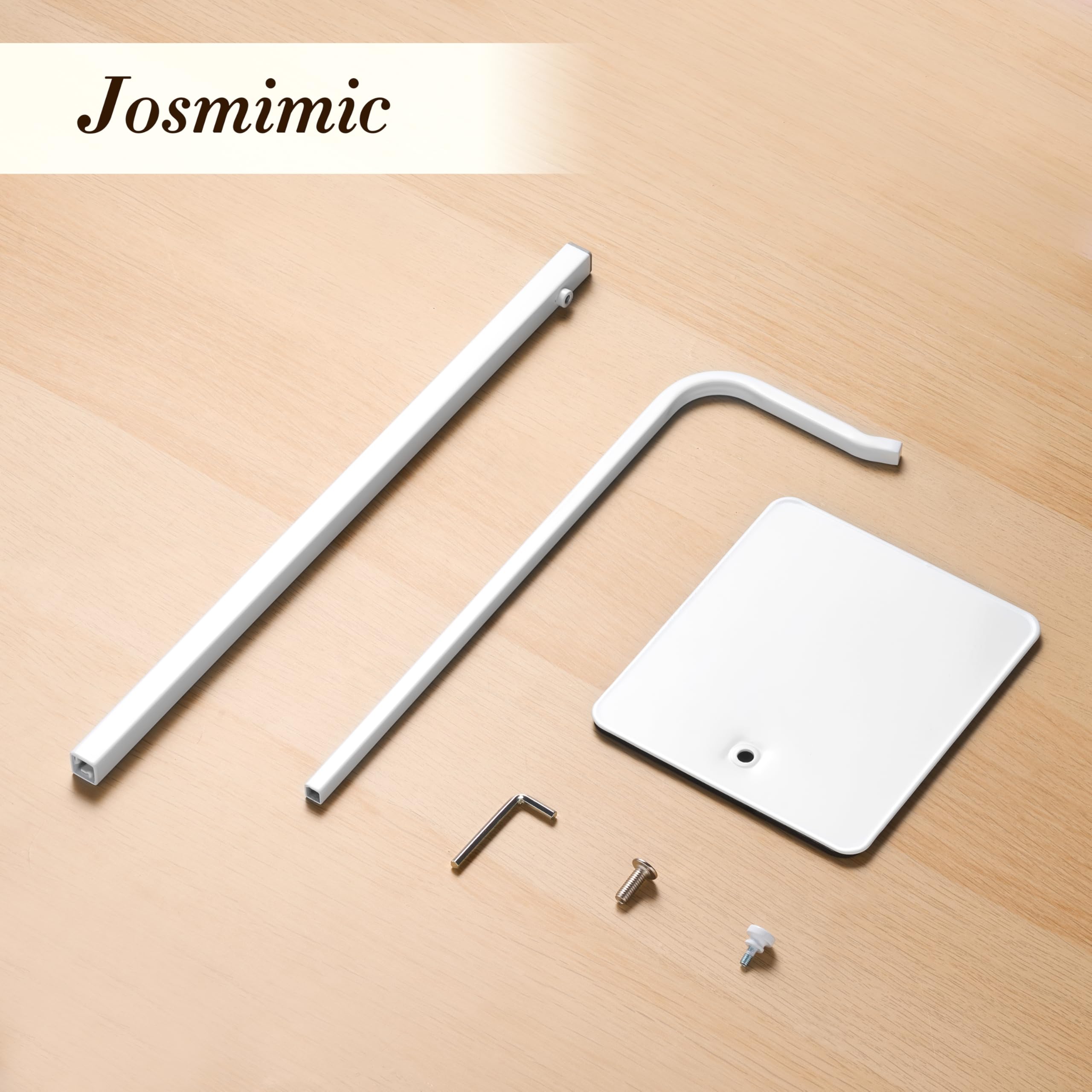Josmimic packaging with hardware and manual, indicating easy assembly