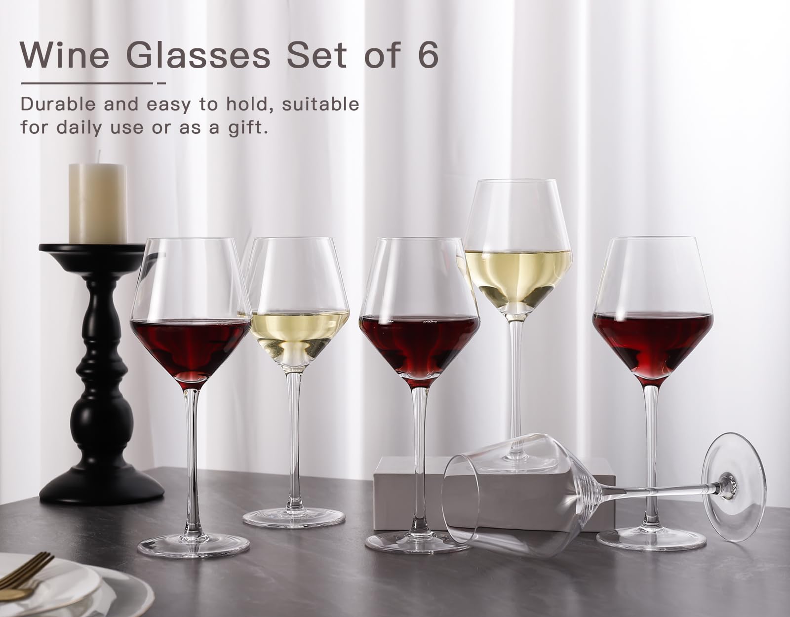 JOVGANK glass held for scale illustrating 13.5 oz capacity and comfortable hold benefit