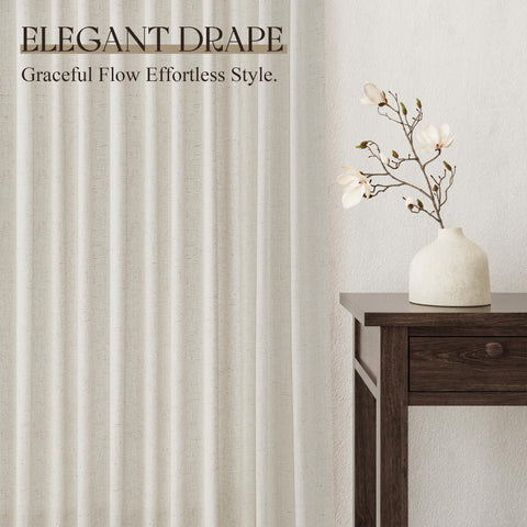 Jowels curtains beside chair showing full 96-inch length for proper scale and room coverage