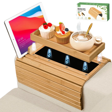 Joy&Grace bamboo arm tray front view showing clean design and stability