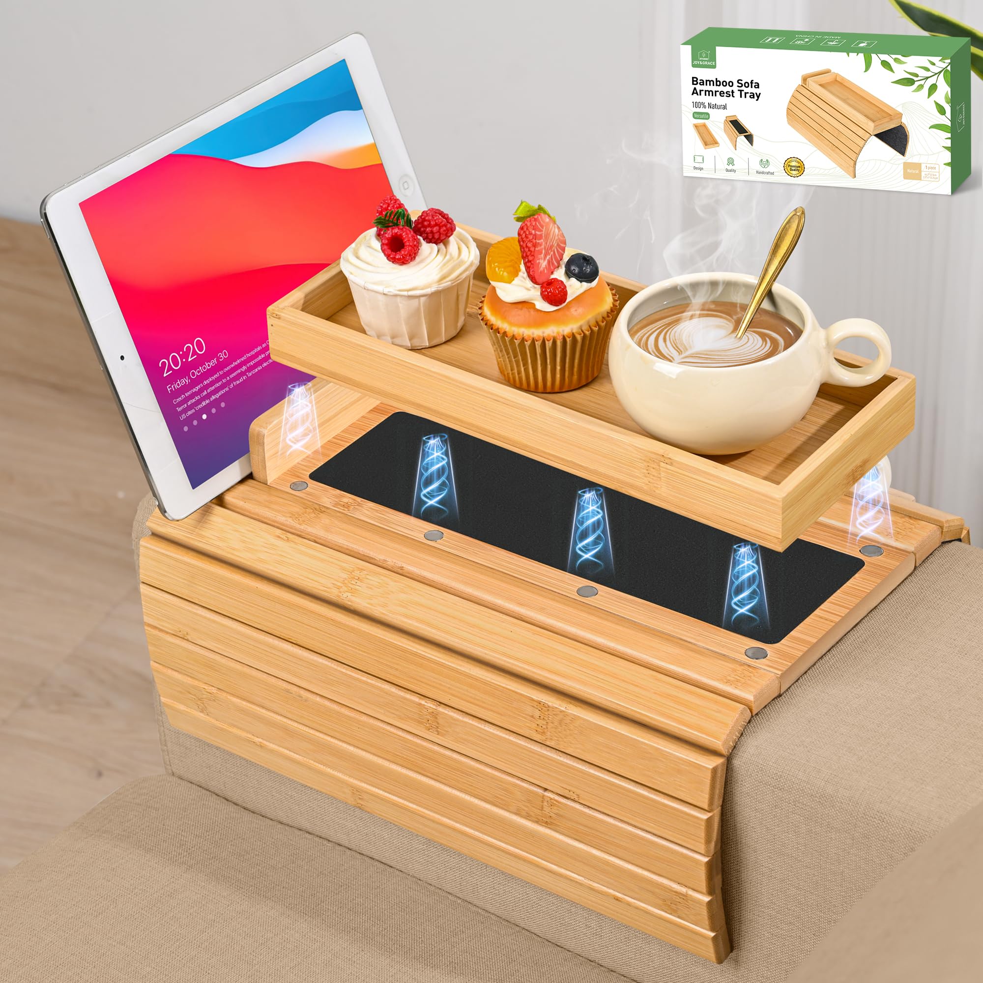 Joy&Grace tray in living room scene adding style and saving space