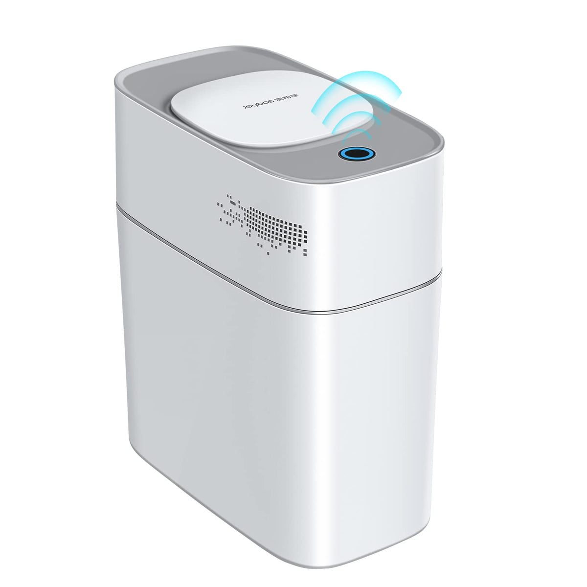 JOYBOS front view of automatic trash can showing sleek design and closed lid benefit: neat appearance