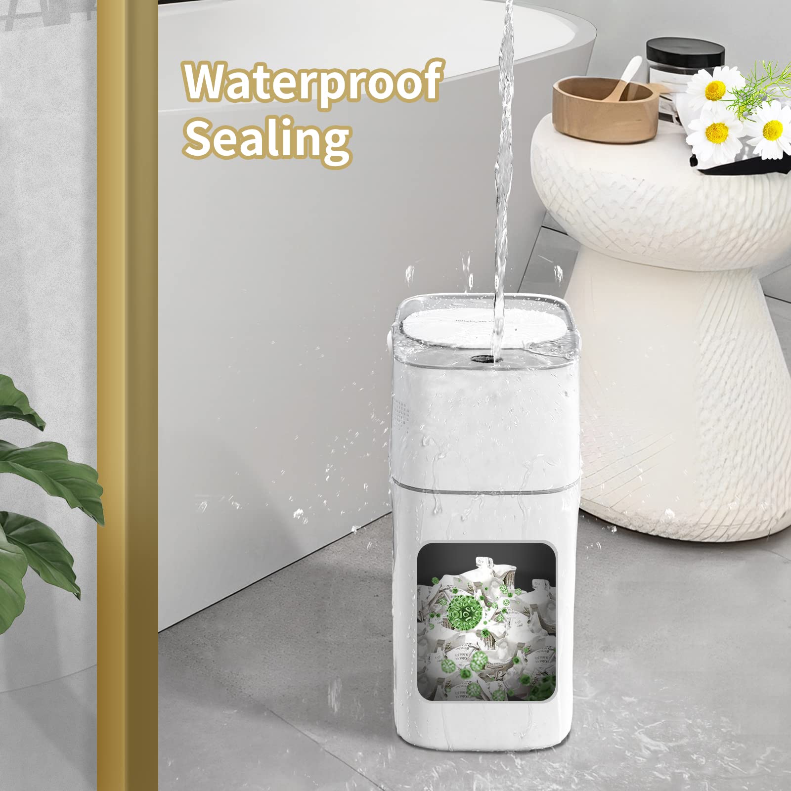 JOYBOS placed beside bathroom vanity illustrating compact placement benefit: saves floor space