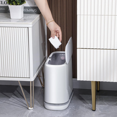 JOYBOS bathroom lifestyle scene blending discreet bin with modern decor