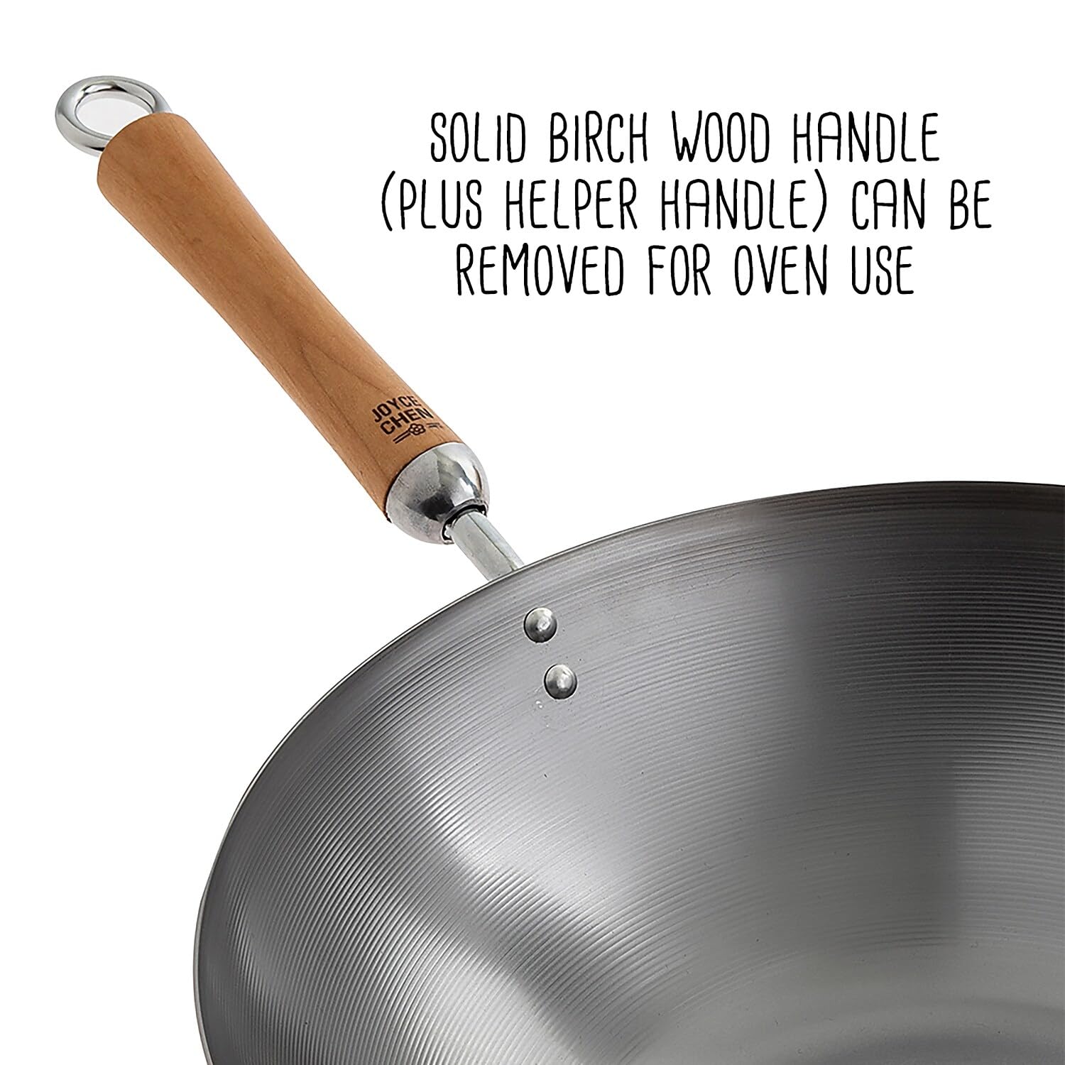 JOYCE CHEN bamboo spatula in use stirring stir-fry for gentle food handling