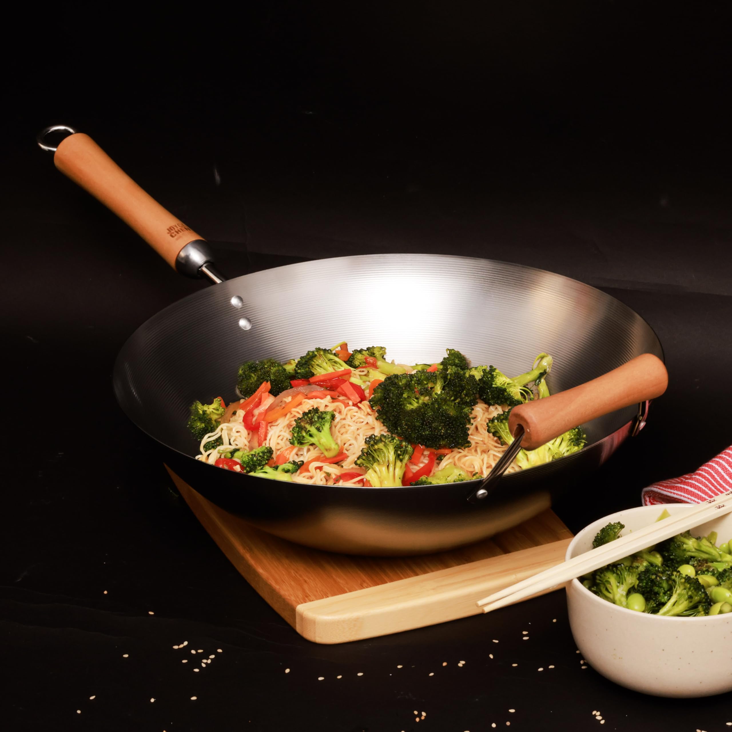 JOYCE CHEN wok cooking stir-fry in use for fast searing results