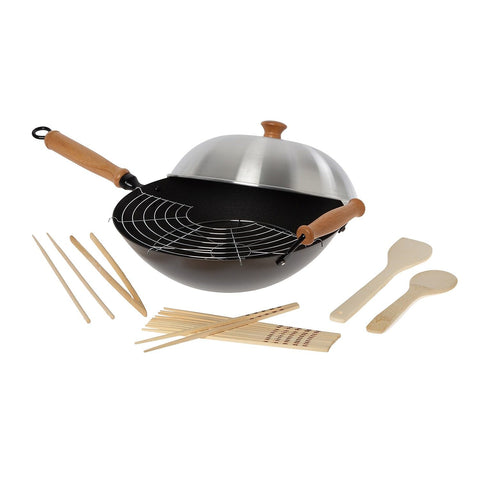 JOYCE CHEN 14-inch wok front packaging showing full 10-piece set and benefits