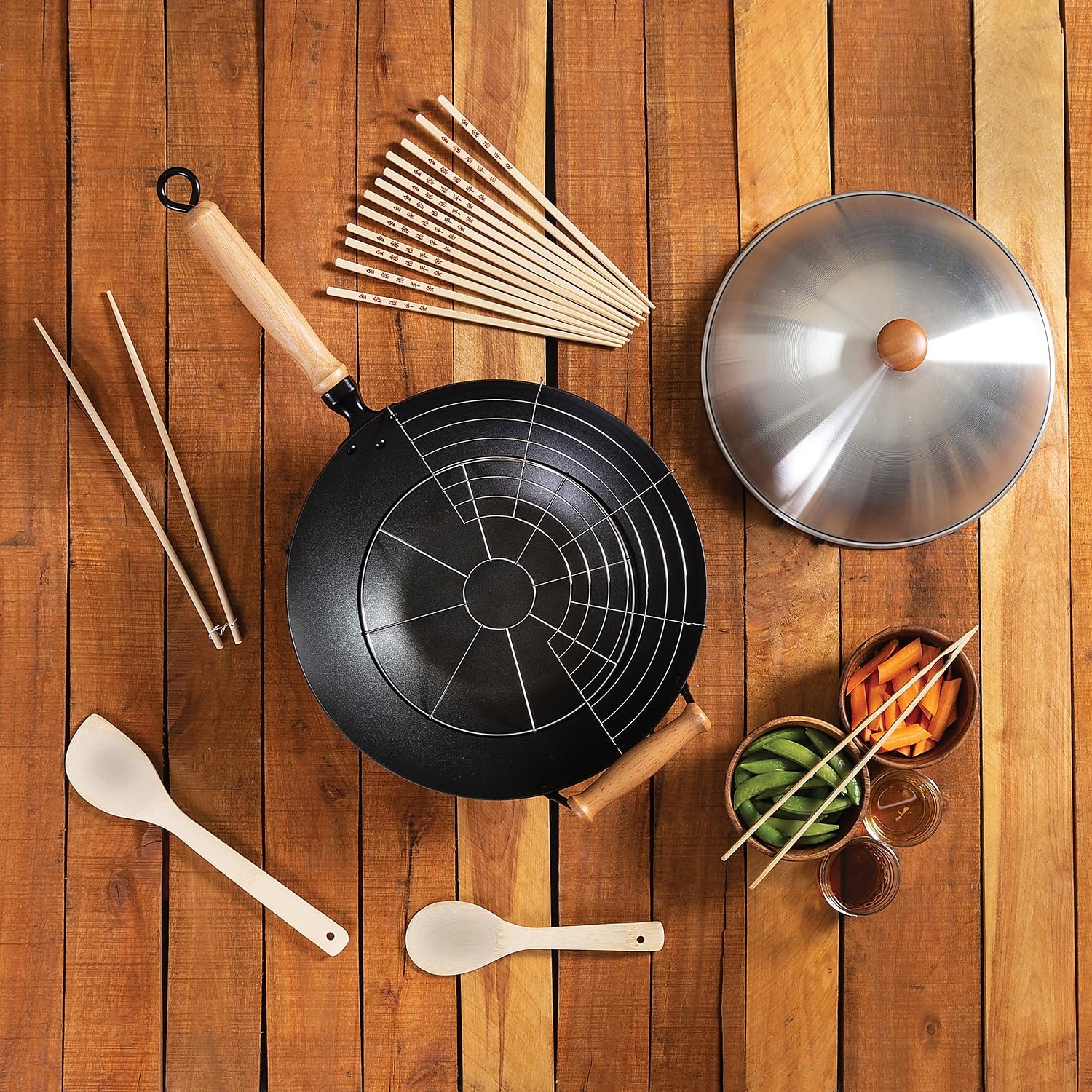 JOYCE CHEN set of bamboo spatula tongs rice paddle and chopsticks for immediate cooking