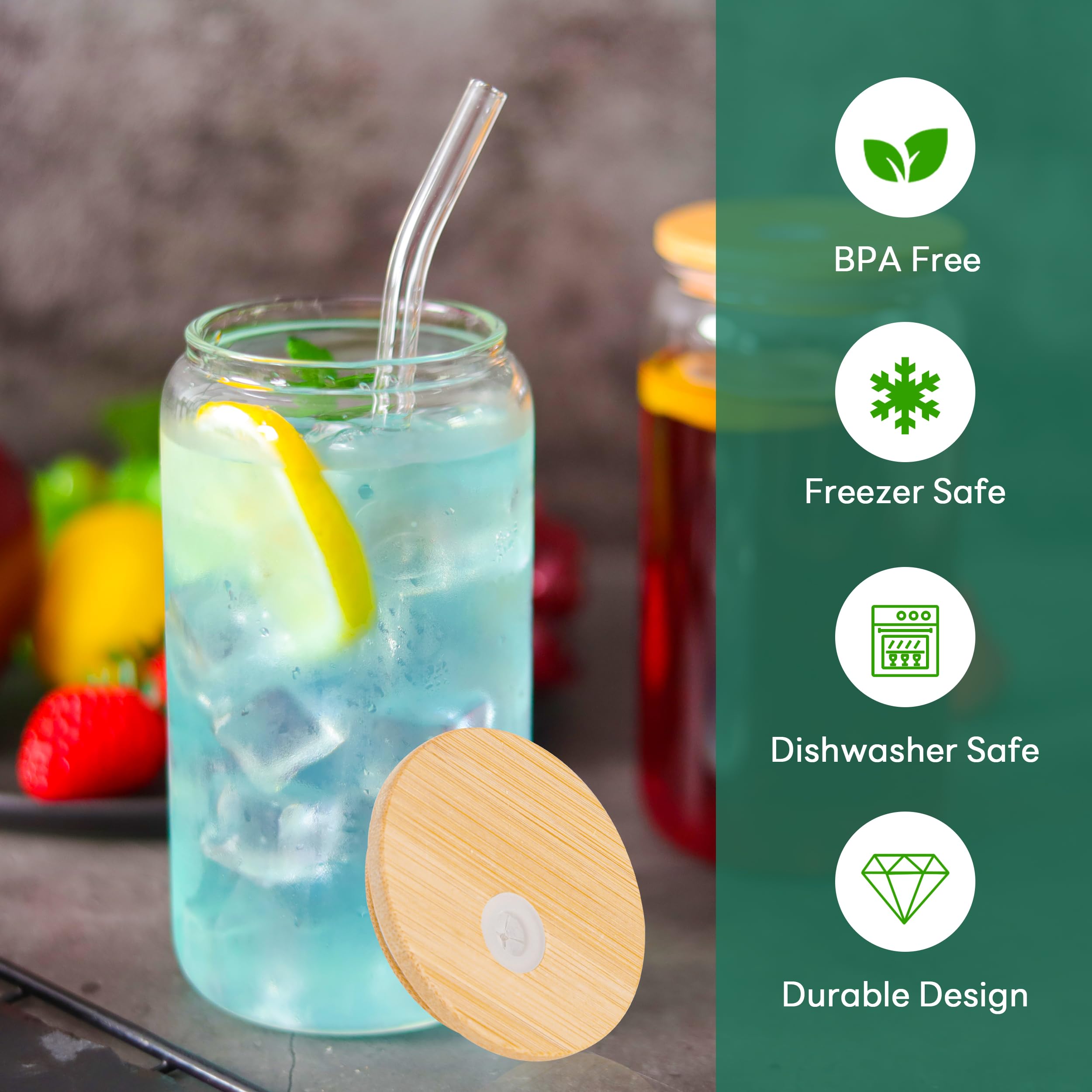 Joyclub glass filled with colorful juice showing photo-friendly clarity