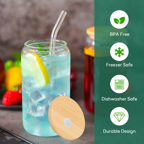 Joyclub glass filled with colorful juice showing photo-friendly clarity