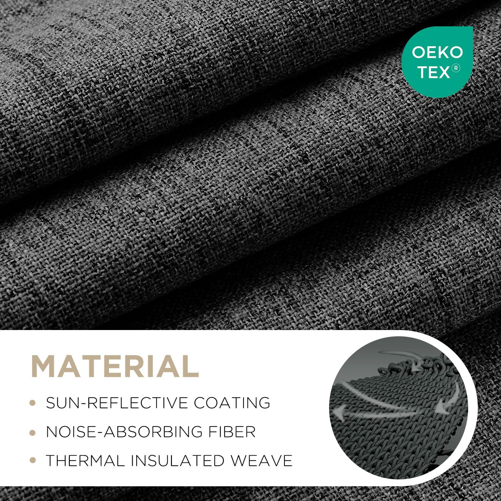 Joydeco close-up of linen-like fabric highlighting texture and durable finish