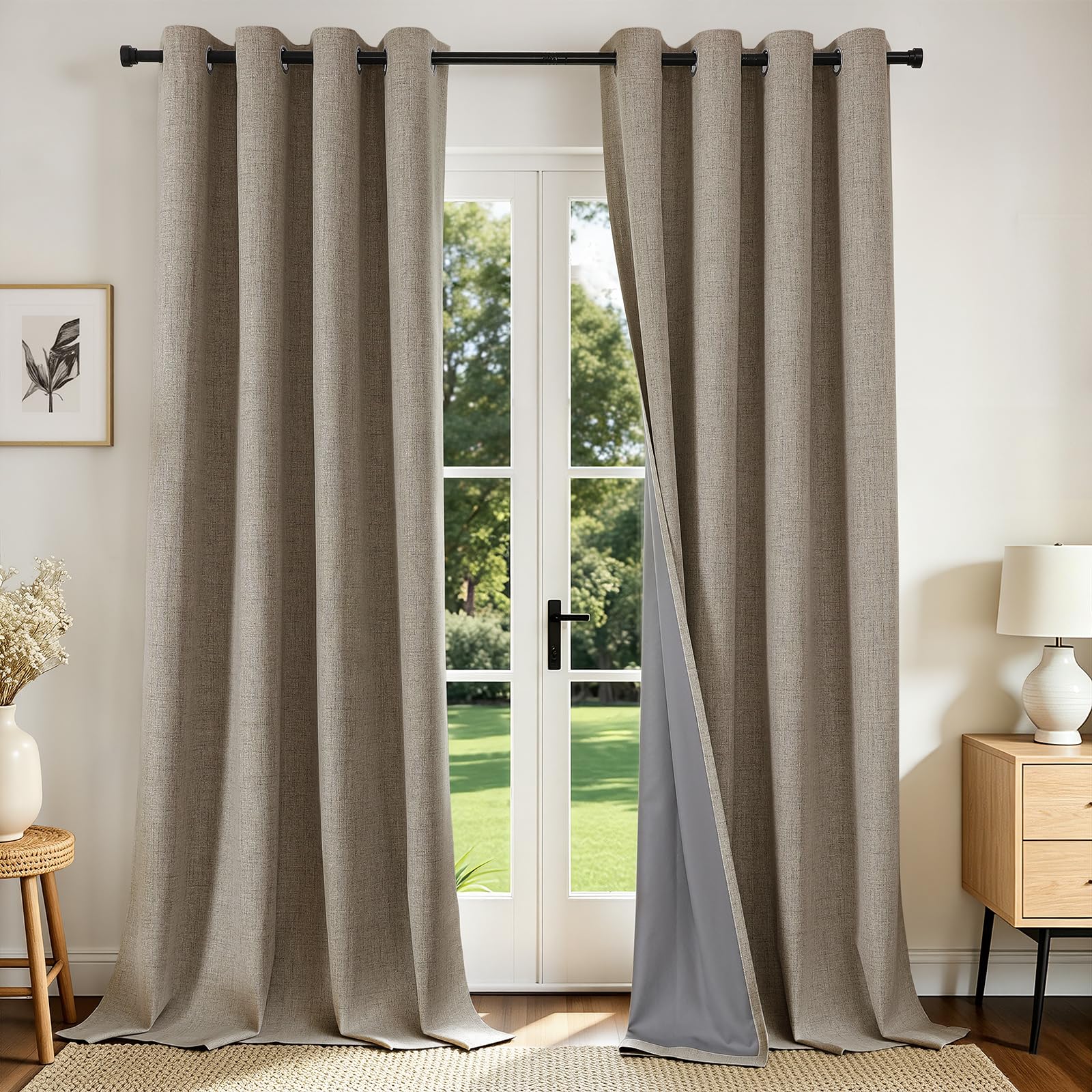 Joydeco front view of 108-inch linen curtains showing elegant coverage benefit