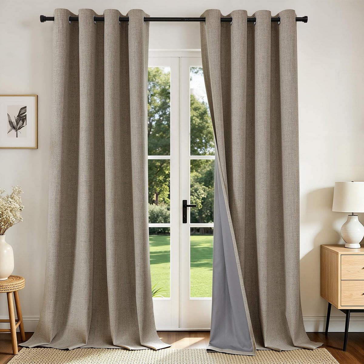Joydeco front view of 108-inch linen curtains showing elegant coverage benefit
