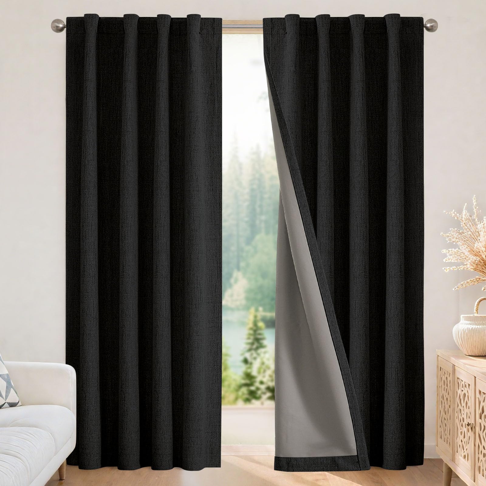 Joydeco front panels full view showing elegant linen texture and blackout benefit