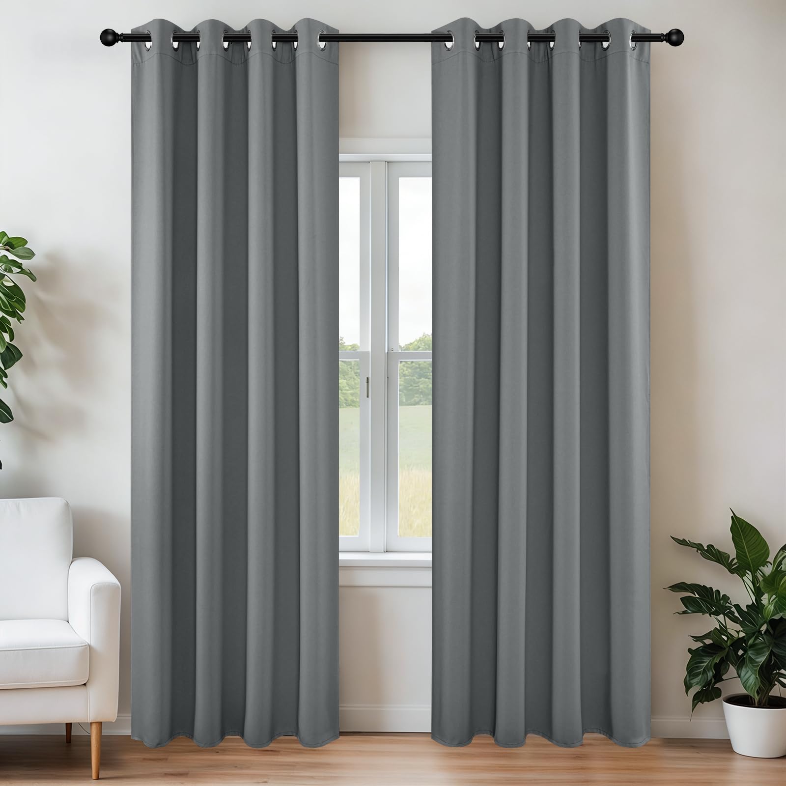 Joydeco front view of grey panels showing grommets and immediate blackout benefit