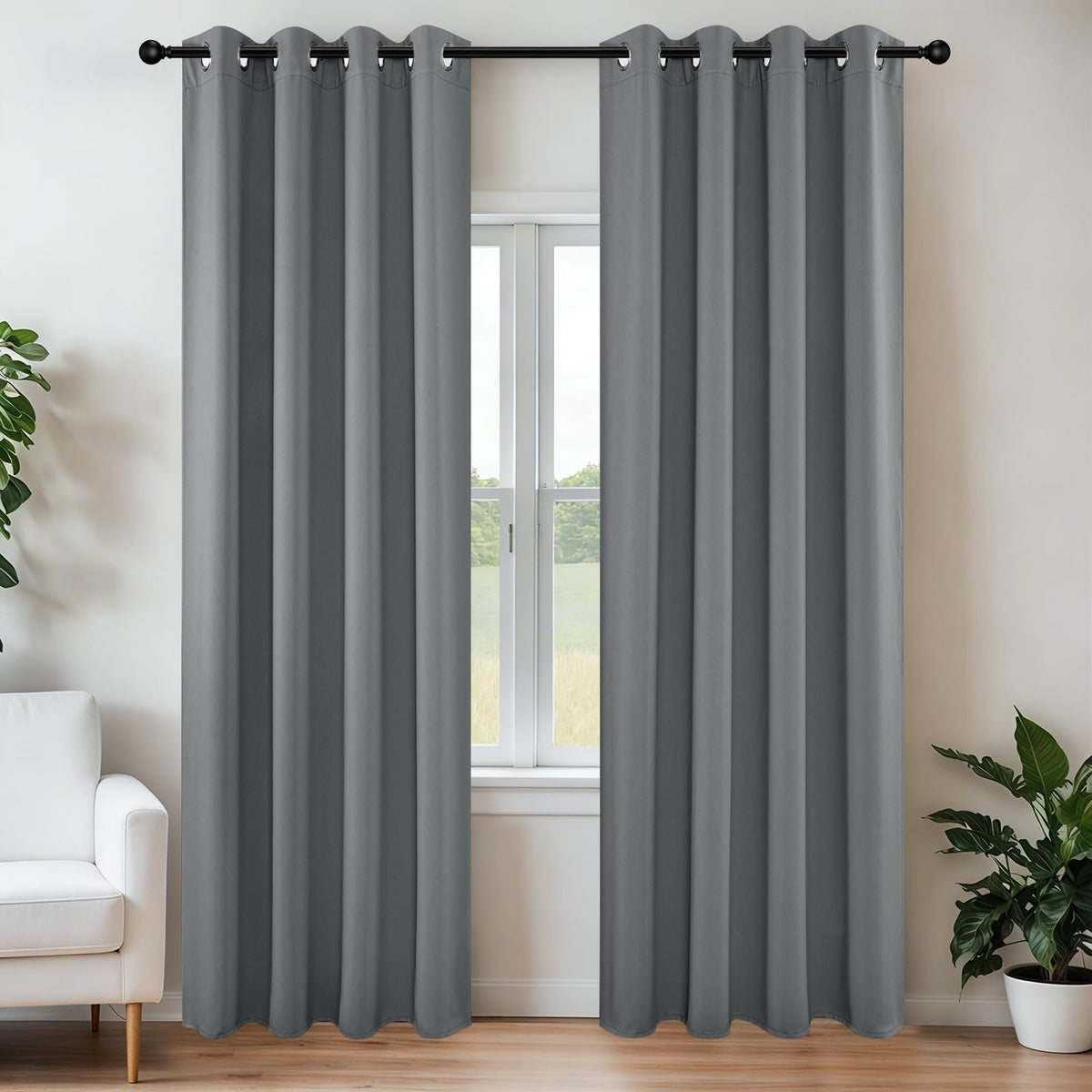 Joydeco front view of grey panels showing grommets and immediate blackout benefit