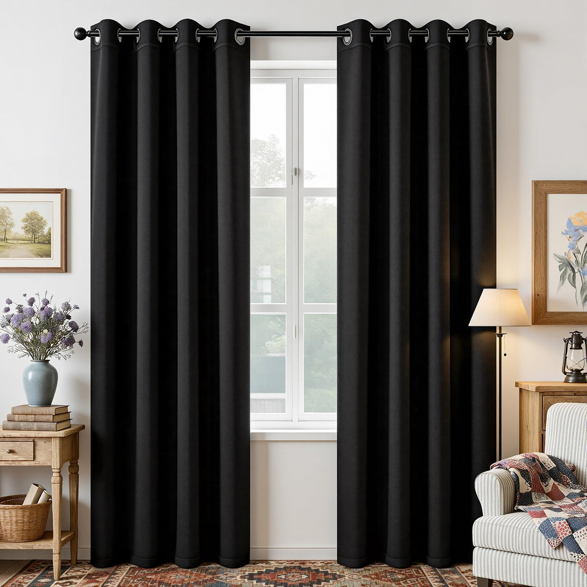 Joydeco front view showing two 108-inch panels and immediate blackout benefit