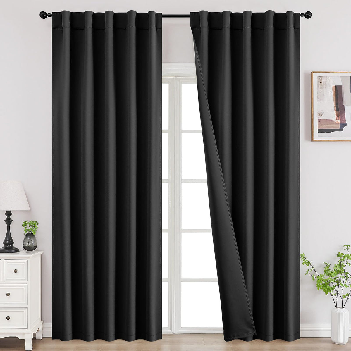 Joydeco front view 90-inch panels showing full blackout and clean hang