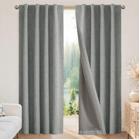 Joydeco front view light grey panels showing full coverage and neat drape