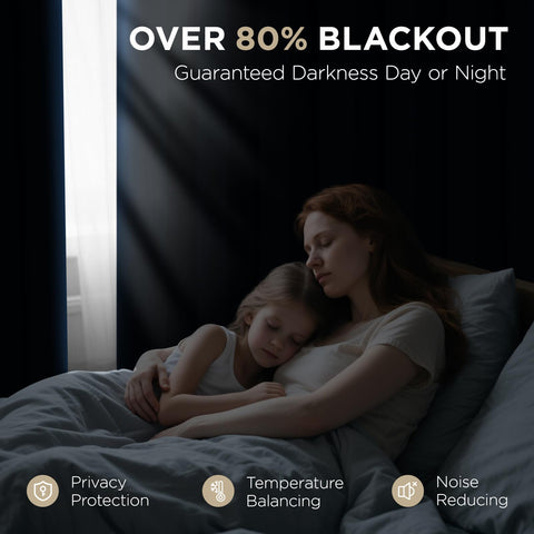 Joydeco full-length panels hung on a window showing improved privacy and darkness