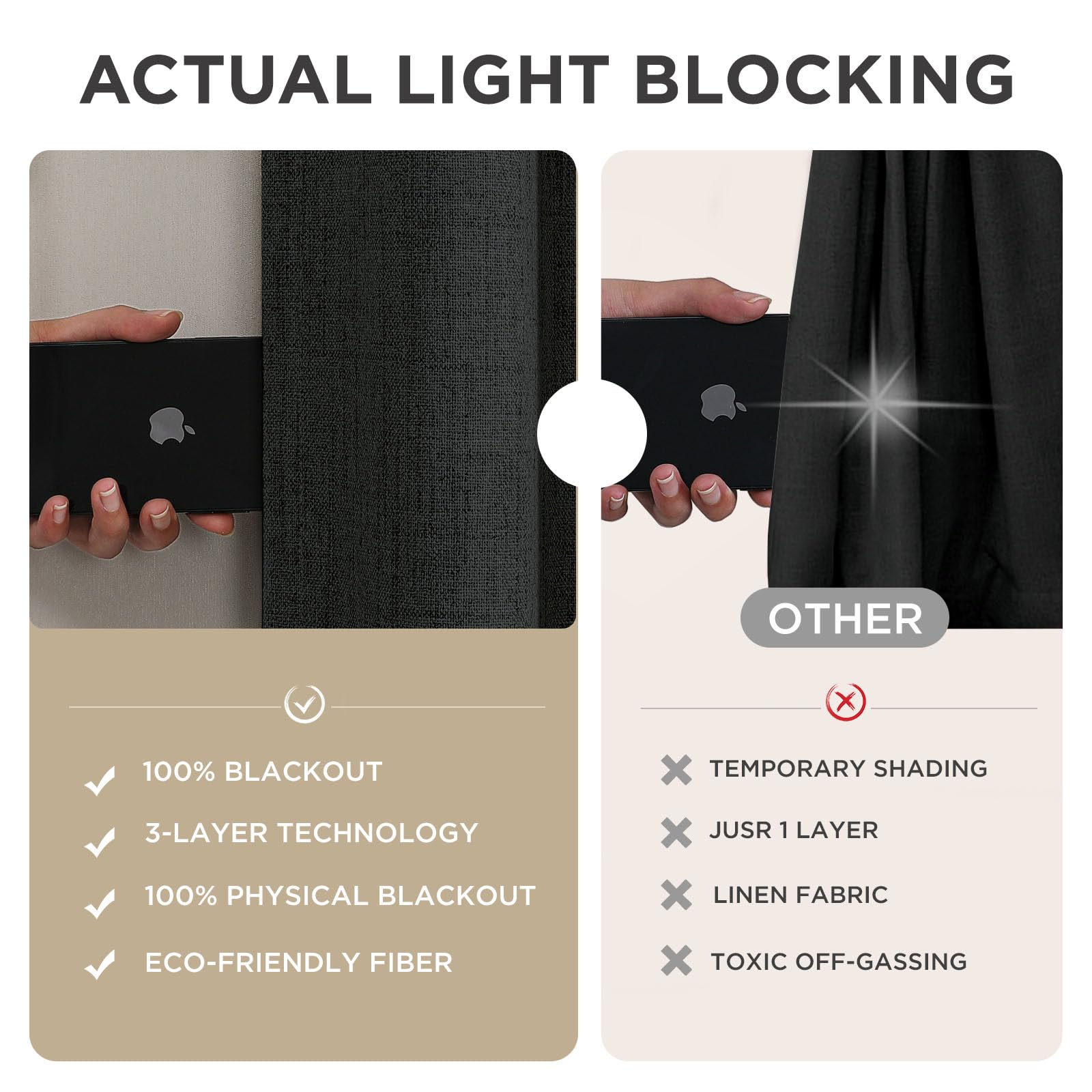 Joydeco curtains in bedroom setting providing darkness and cozy atmosphere benefit