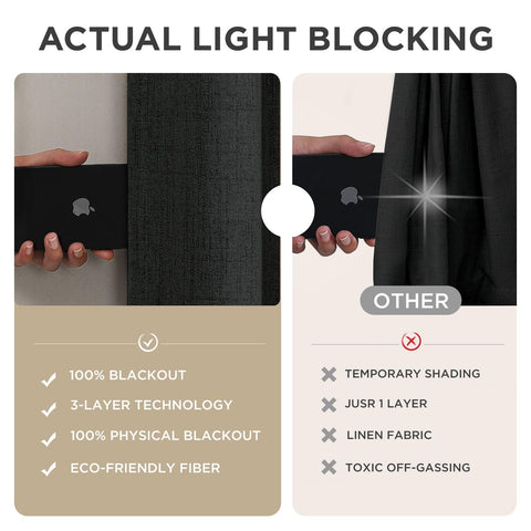 Joydeco curtains in bedroom setting providing darkness and cozy atmosphere benefit